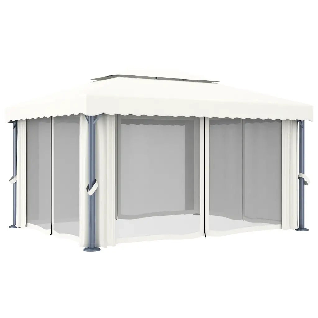 Gazebo con Tende e Stringa di Luci LED 4x3 m Bianco Crema 3070353