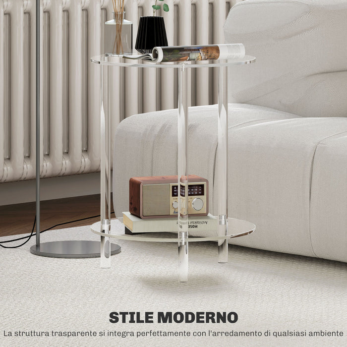 Tavolino da Soggiorno Rotondo a 2 Livelli Ø40x50 cm in Acrilico Trasparente