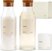Dispensatore di detersivo in vetro con etichette, 2 x 1200 ml, addolcitor di lavanderia, conservazione, liquido, contenitore per detersivo in polvere, scatola di conservazione, organizzatore, dispensatore liquido di detersivo