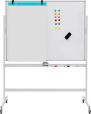 Tavolo bianco a doppia faccia 120 x 90 cm - Flessibile e magnetico con ruote per ufficio e casa