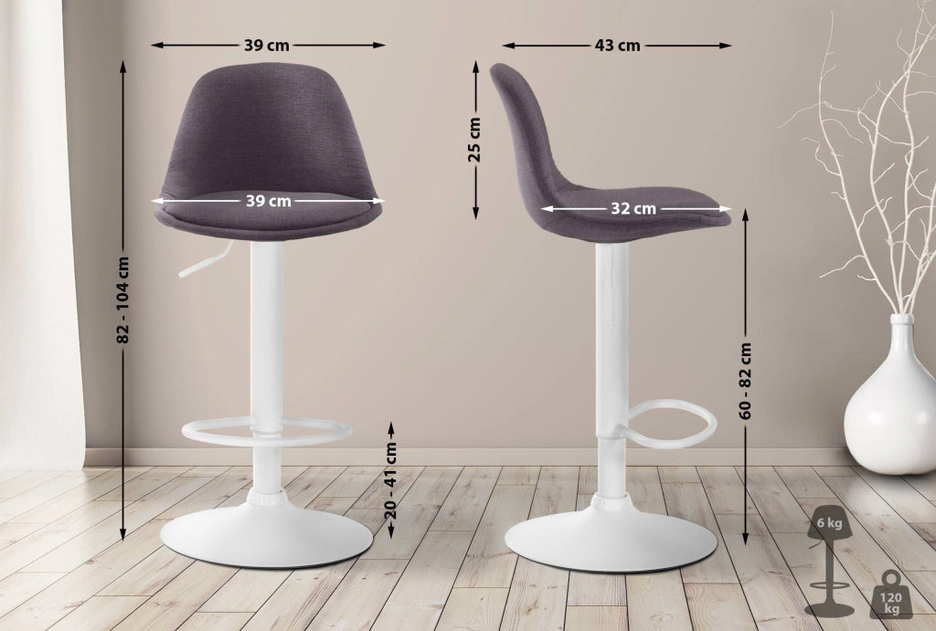 Sgabello di design KIEL in tessuto bianco,grigio scuro