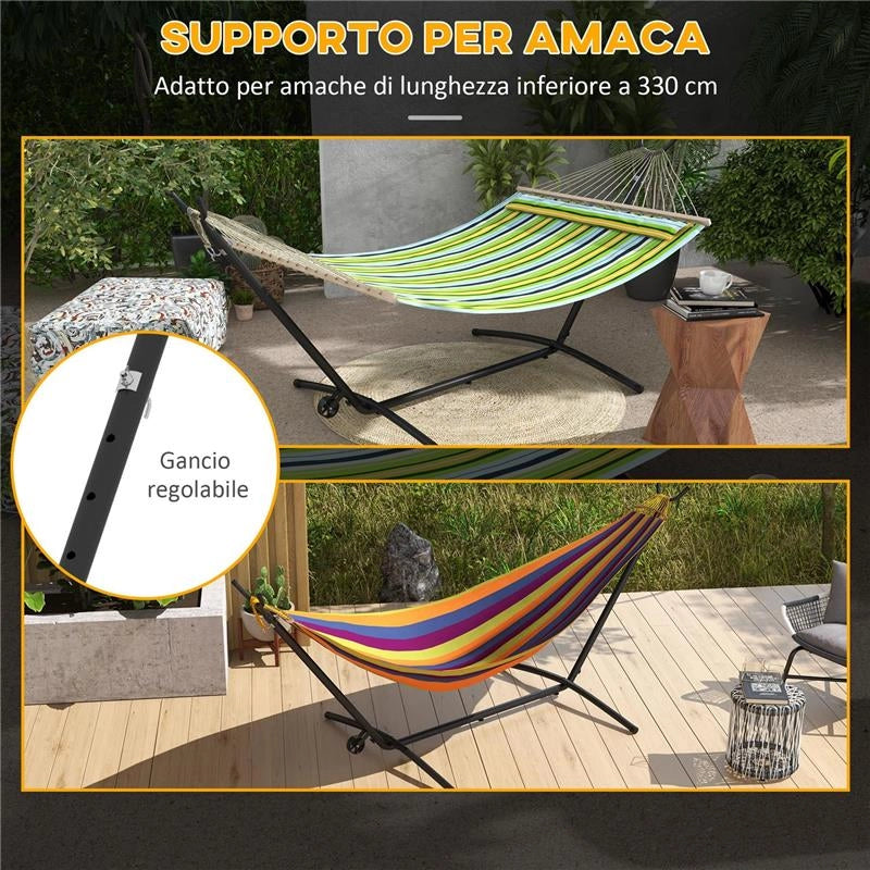 SUPPORTO PER AMACA DA 330 CM MAX CON 6 FORI E ROTELLE, IN METALLO, 290X120X115 CM, NERO