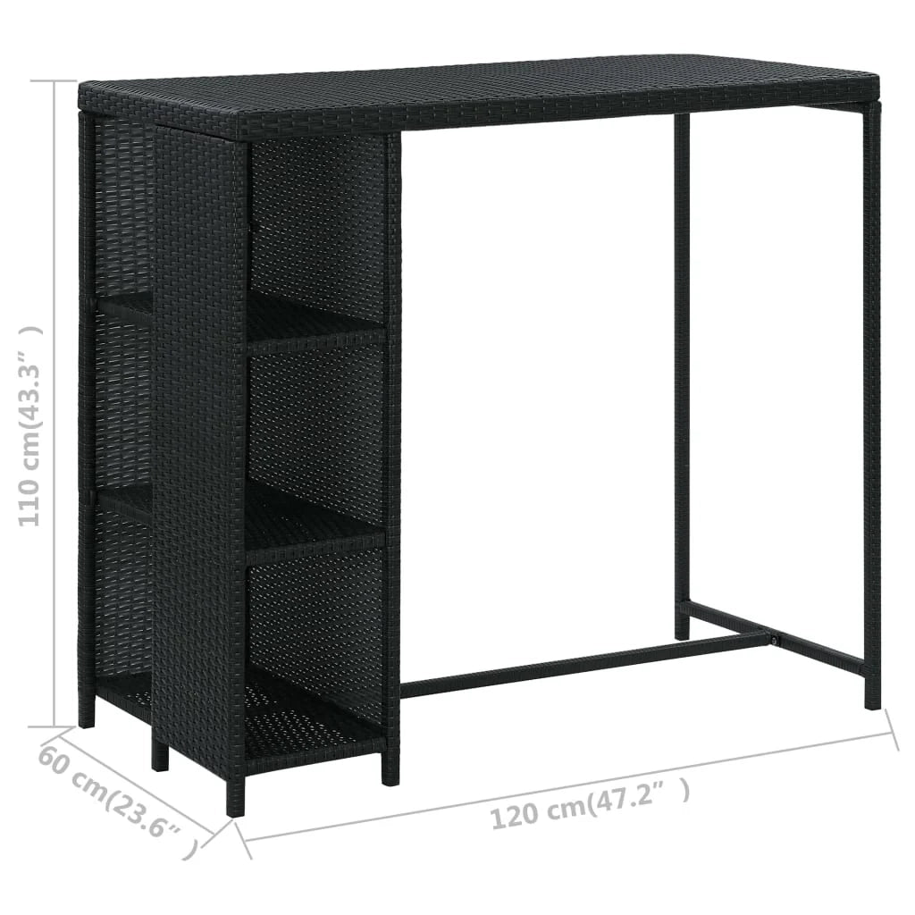 Set da bar da giardino 5 pezzi e cuscini in resina intrecciata nera 02_0014504