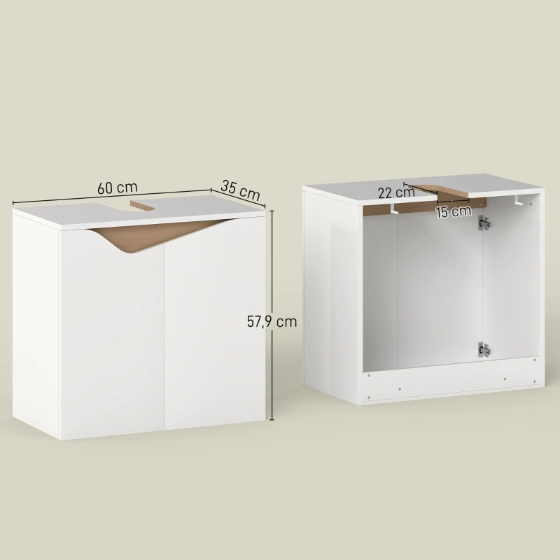 Mobiletto da bagno con ante a chiusura ammortizzata, bianco, 60 x 35 x 57,9 cm