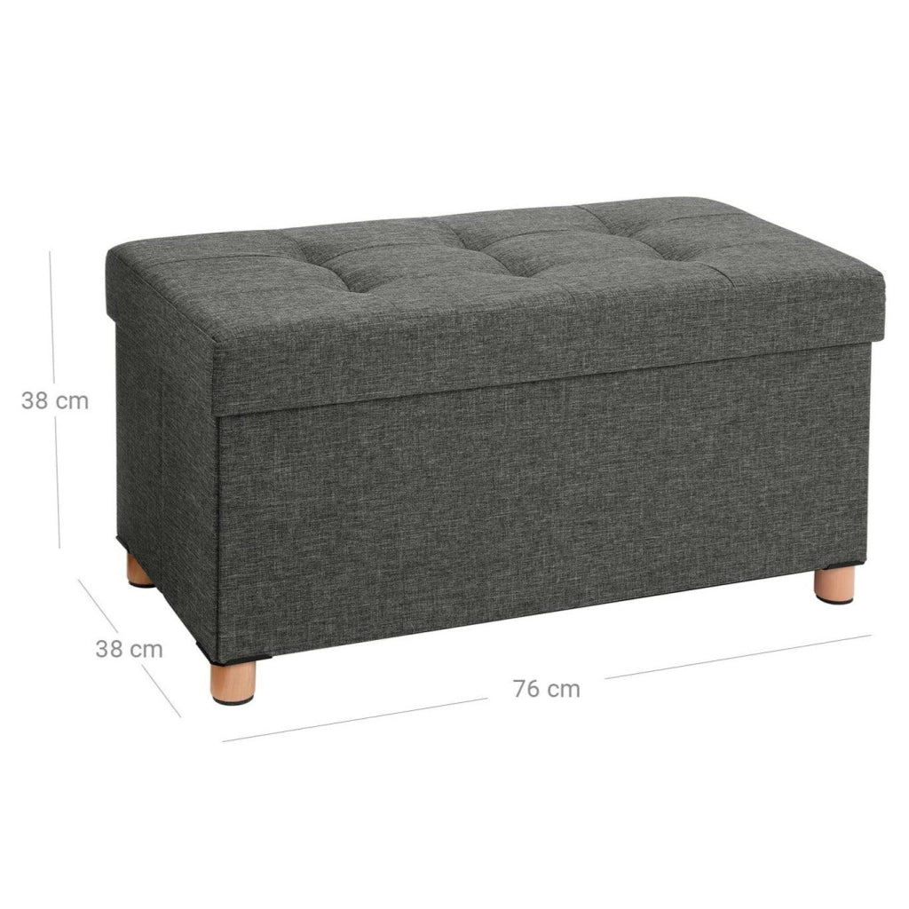 Panca/sgabello contenitore pieghevole imbottito con coperchio gambe in legno massello salvaspazio capacità 65L portata 300kg per camera da letto/corridoio 76cm grigio scuro 12_0003328
