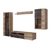 Composizione murale BRAZZA – Mobile TV, vetrine e scaffale – Design noce satinato