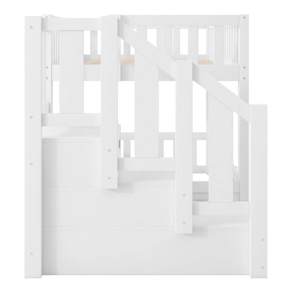 Letto a castello 90x200 cm con scala; sponde e portello in MDF e pino bianco