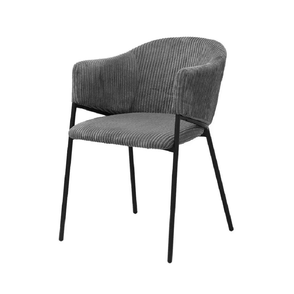 Sedia da pranzo IMANY – Velluto a coste grigio scuro – Braccioli – Piedi in metallo nero – Stile design / industriale