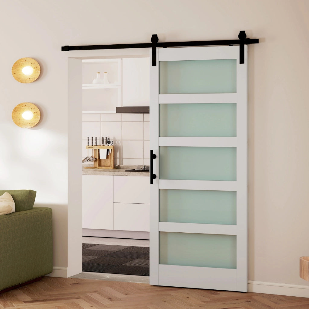 Porta Scorrevole con Kit ¨C zephmum ¨C Pannelli in Vetro, Effetto Legno Bianco, 91.4x213.4cm