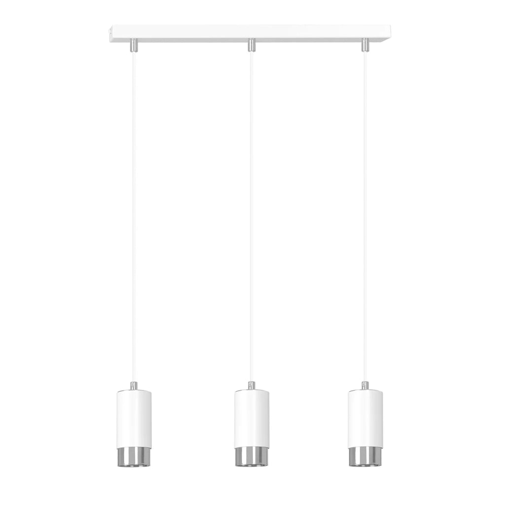 Lampadario 3 Luci Ivar Con Cilindri In Acciaio Bianco E Cromo