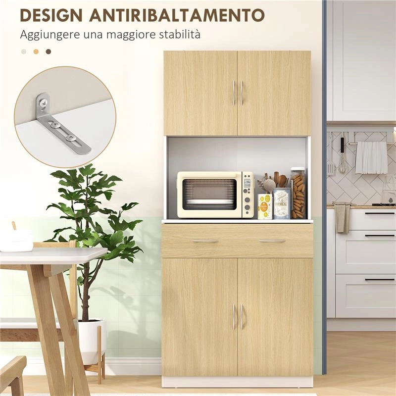 CREDENZA CUCINA CON ARMADIETTI A 2 ANTE E CASSETTO 80X40X180 CM COLORE LEGNO