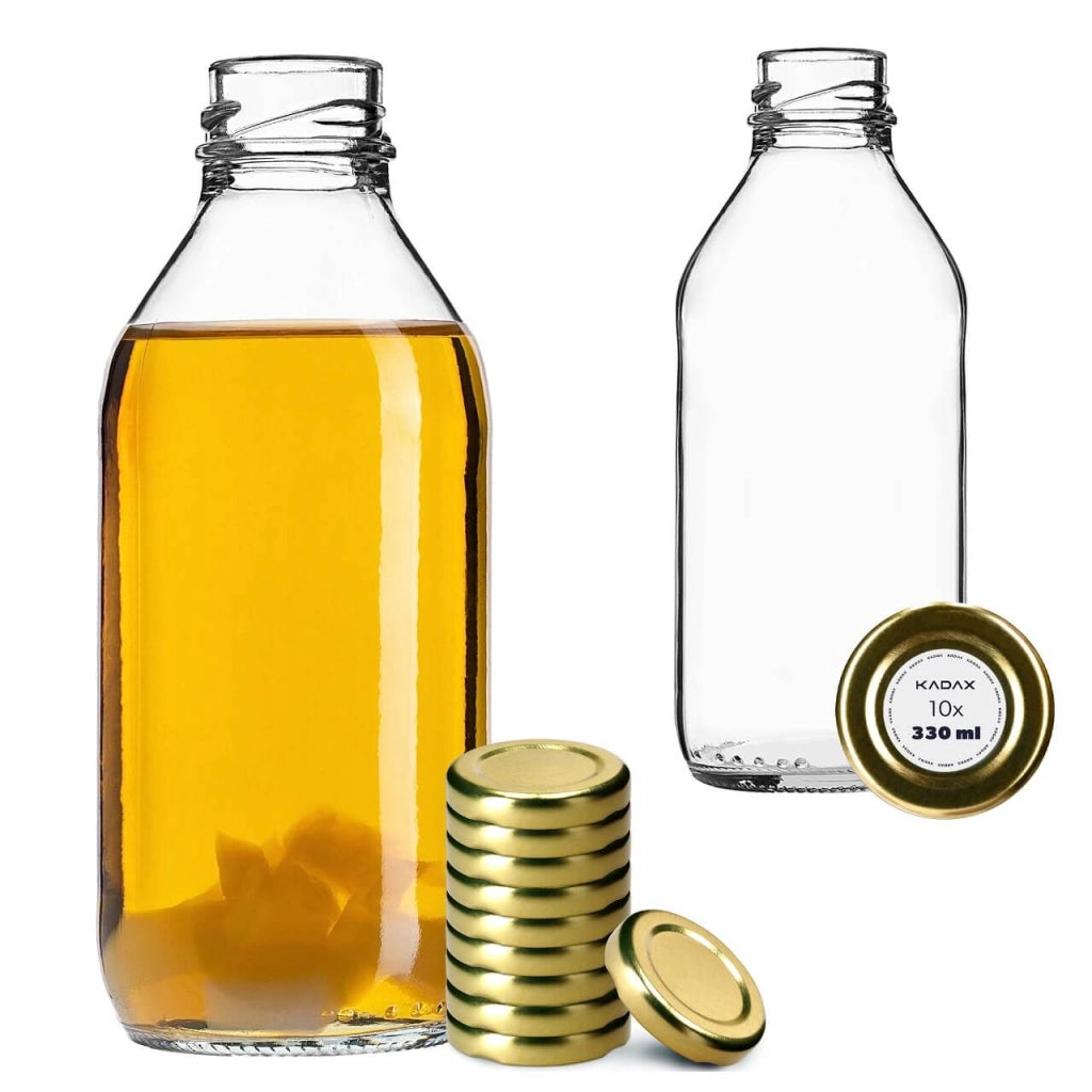Bottiglia in vetro KADAX da 330 ml, bottiglie per vino, liquori, distillati clandestini, tappi Kubuś (10 pezzi).