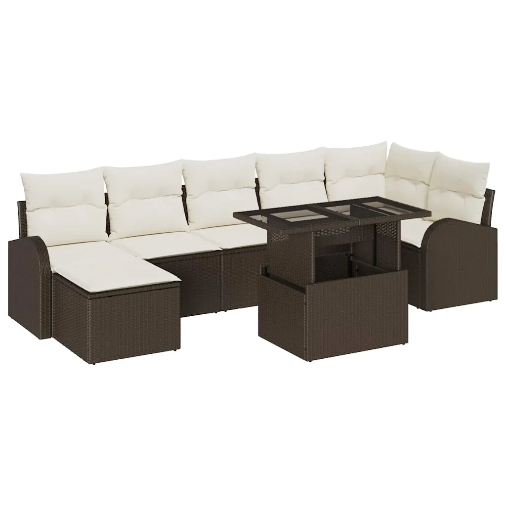Set Divano da Giardino con cuscino 8 pcs Marrone Poly Rattan 3357421