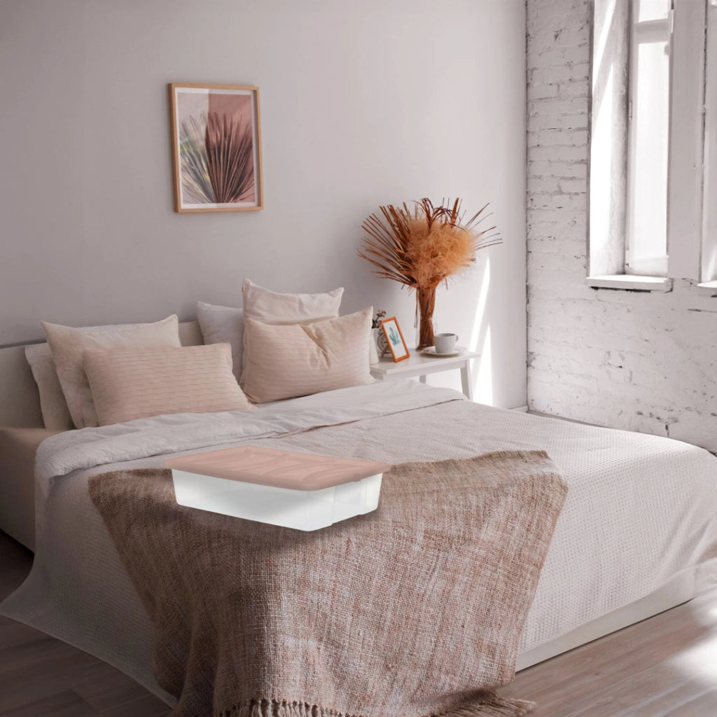 BOX SCATOLA SOTTO LETTO DA 60X40XH14CM IN PLASTICA CON COPERCHIO ROSA