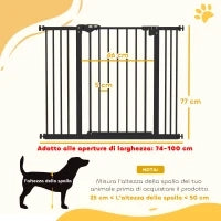 Cancellino per Cani a 2 Estensioni con Larghezza Regolabile fino a 100 cm e Chiusura Automatica, Nero