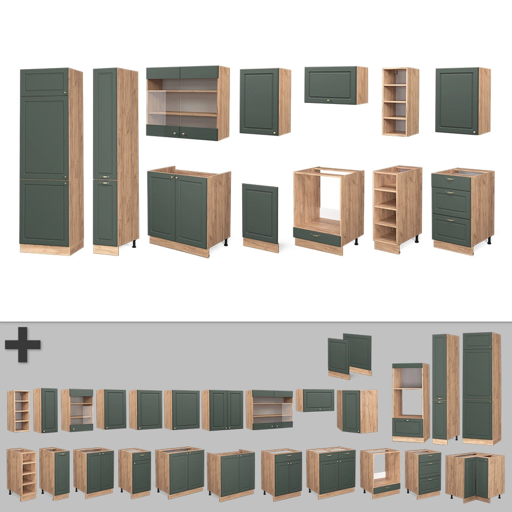 Vicco Cucina componibile Quercia verde-oro Country/oro Power 355 cm senza piano di lavoro