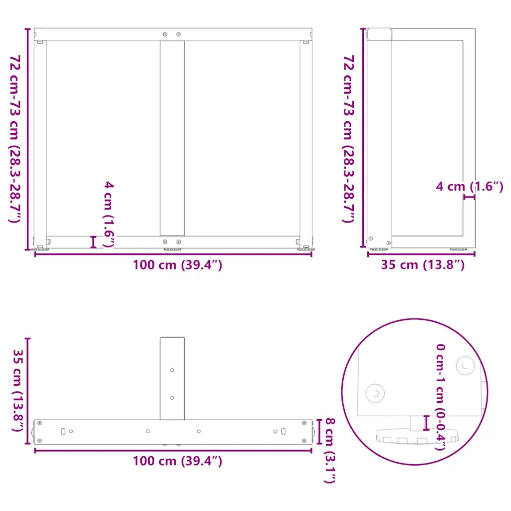 vidaXL Gambe per tavolo da pranzo a forma di T 2 pz Antracite 100x35x(72-73) cm Acciaio