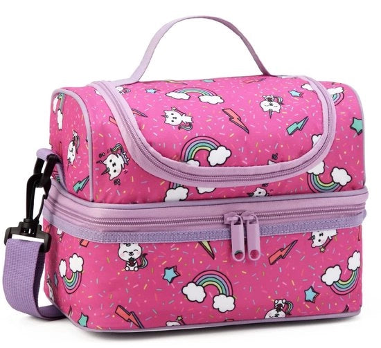 Borsa di Packed Lunch per Bambine, Borsa Isolata per Ragazze con Due Compartimenti e Cinturino a Regolazione Adattabile e Rimovibile