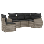 Set Divano da Giardino 5pz | Set Salotto da Giardino con Cuscini Grigio Chiaro Polyrattan