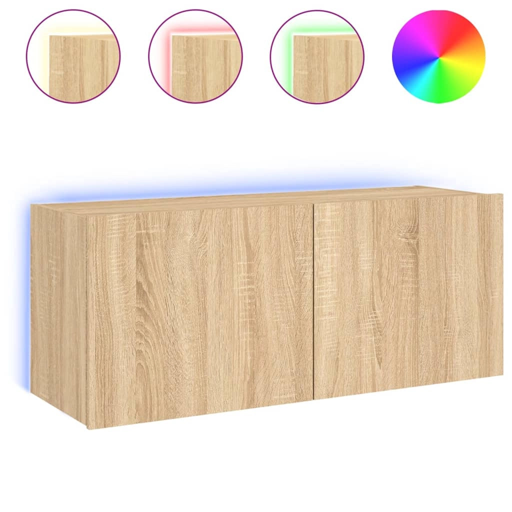 Mobile TV multimediale mensola TV credenza mobile TV parete attrezzata per sala da pranzo soggiorno camera da letto con luci LED rovere Sonoma 100 x 35 x 41 cm marrone 02_0028005