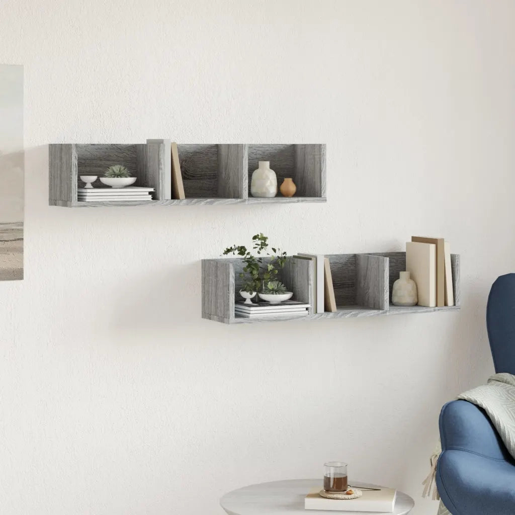 Armadietto a Muro | Mobili Parete 2 pz Grigio Sonoma 75x18x16,5 cm in Multistrato