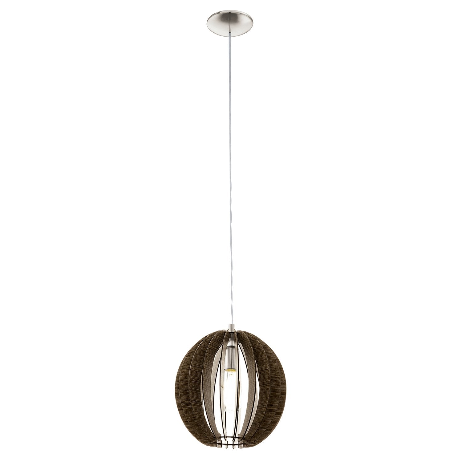 Lampadario Contemporaneo Cossano Acciaio Nichel Legno 1 Luce E27