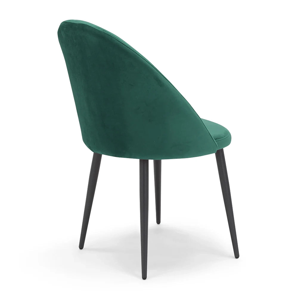 Sedia Lola, 100% Made in Italy, imbottita in tessuto effetto vellutato antimacchia idrorepellente, gambe in metallo ghisa, colore Verde Smeraldo