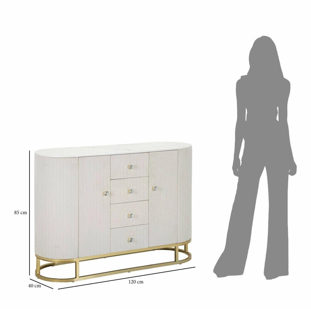Credenza Lodovico, Buffet da soggiorno, Madia da salotto, Dispensa da cucina, 120x40 h85 cm, Crema e Bianco