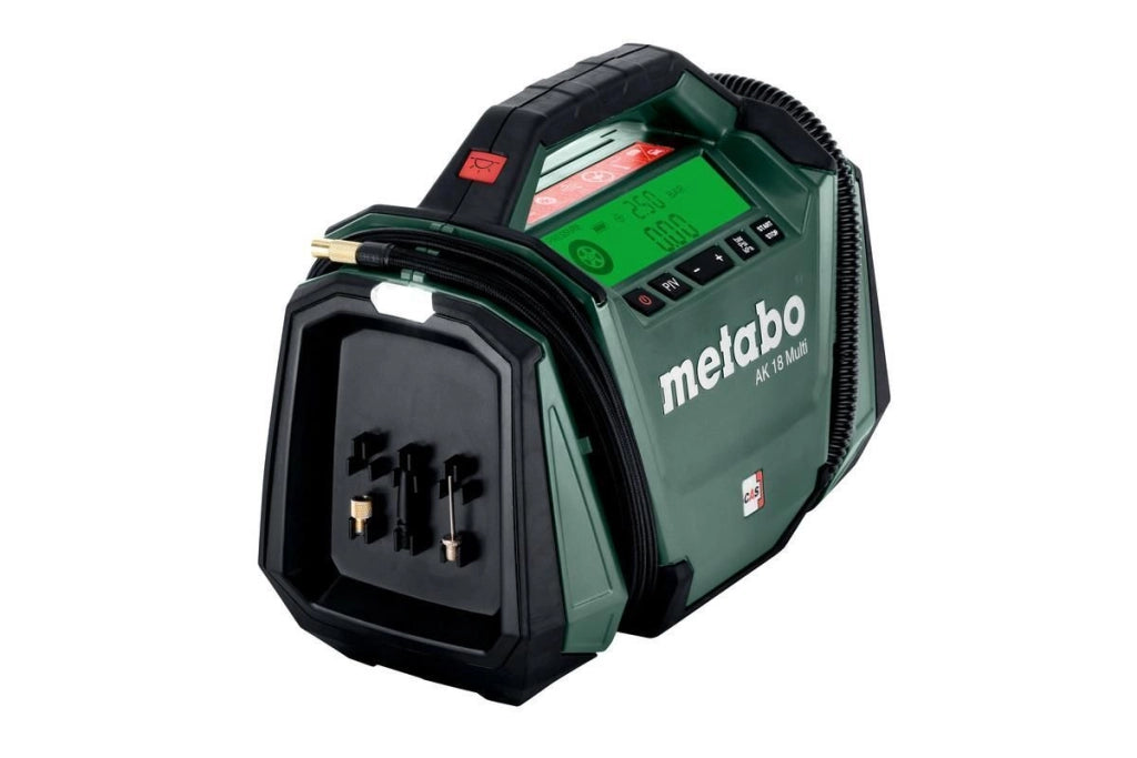 Metabo 600794850 AK 18 MULTI Compressore ad Aria 16 l-min 11 bar Batteria 18 V con Display Retroilluminato e Manometro Integrato colore Nero Verde