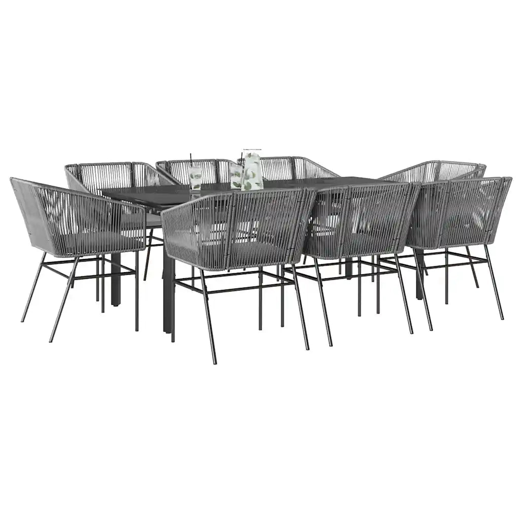 Set da Pranzo da Giardino 9 pz con Cuscini Polyrattan Vetro 3334631