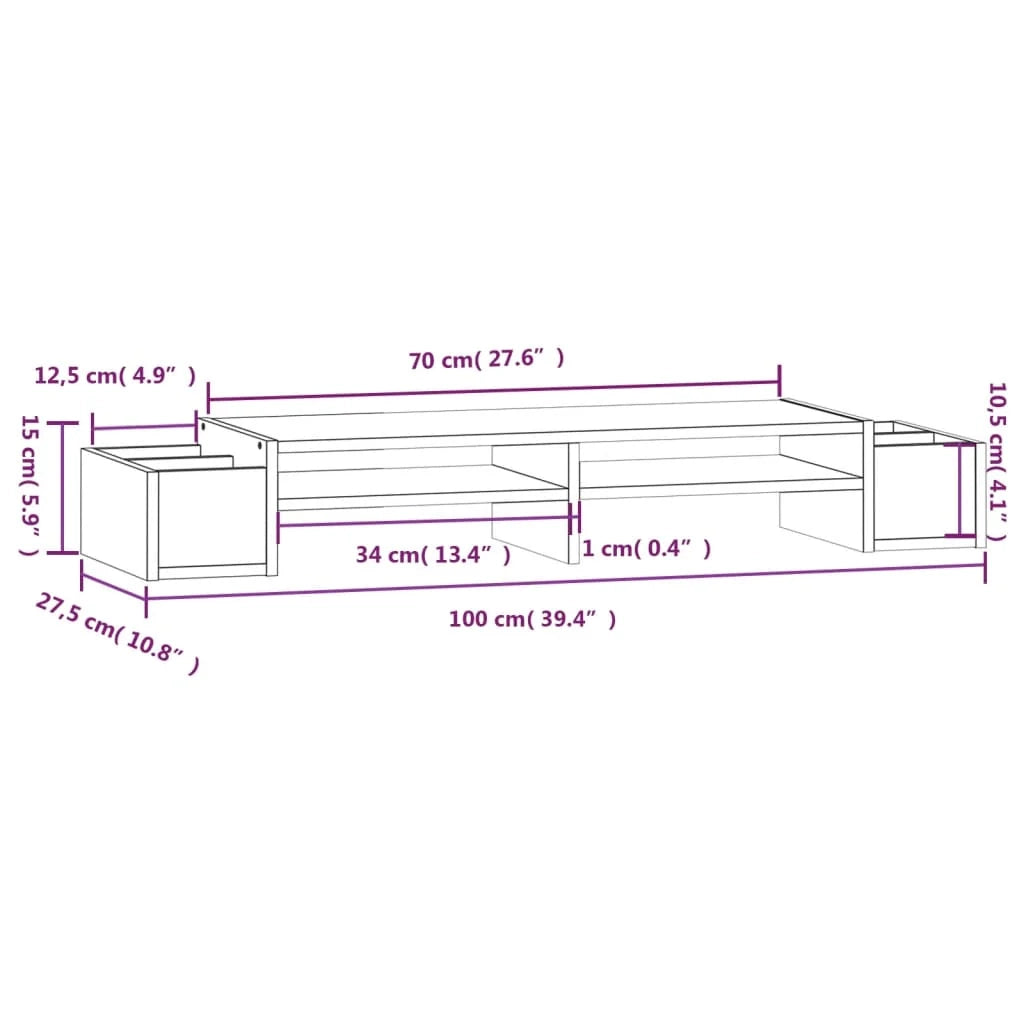 Supporto per monitor 100 x 27,5 x 15 cm in legno massello di pino marrone 02_0004430