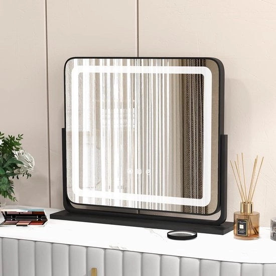 Specchio Illuminato per Trucco - Specchio per Cosmetica - Cura Giornaliera - 3 Colori di Luce - 56 cm di Altezza - Nero