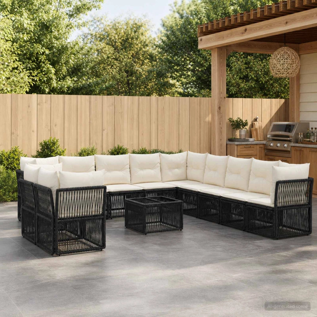 Set Divano da Giardino 12 pz Nero polyrattan 3434278