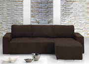 Copridivano Con Penisola Chaise Longue Tinta Unita Marrone Mod Capri - Destra - Marrone