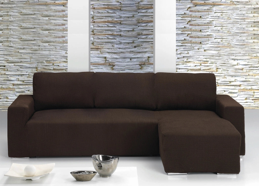 Copridivano Con Penisola Chaise Longue Tinta Unita Marrone Mod Capri - Destra - Marrone