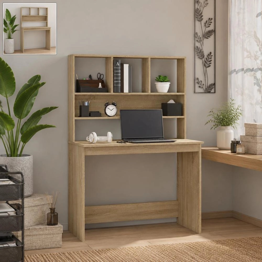 Desk With Shelf Sonoma Oak 102x45x148 Cm Wood Material