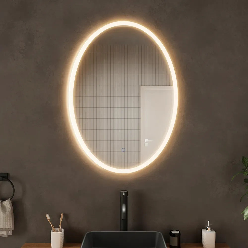 Specchio led ovale 50x70 cm touch screen luce calda/fredda | Leaf