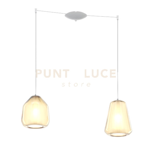 SOSPENSIONE BIANCO 2 LUCI SPOSTABILE VETRI BETA + GAMMA AMBRA 1176BI-S2 S BG-AM