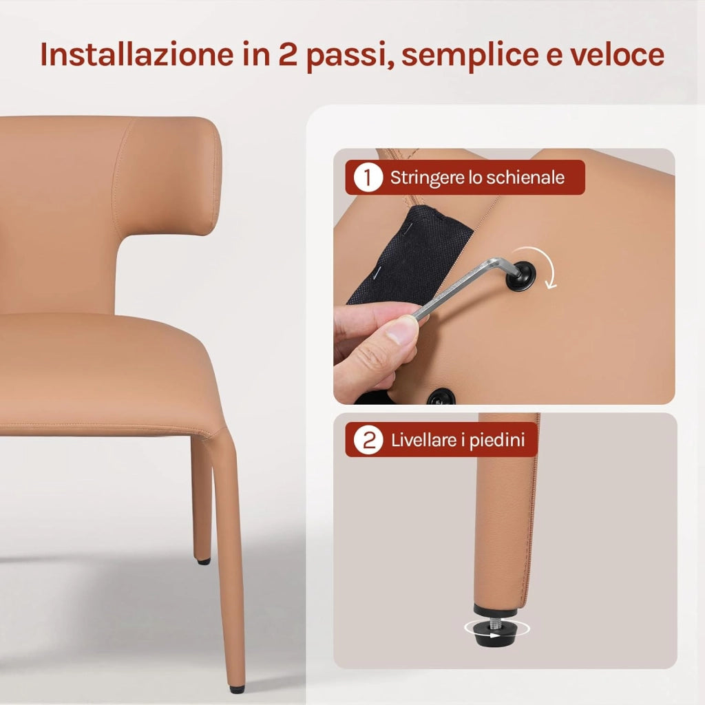 Set di 4 Sedie da Pranzo, Sedie Cucina con Schienale Curvo, Struttura Metallica, Rivestimento in Pelle Sintetica, per Sala da Pranzo, Soggiorno, Cucina,Marrone cammello chiaro