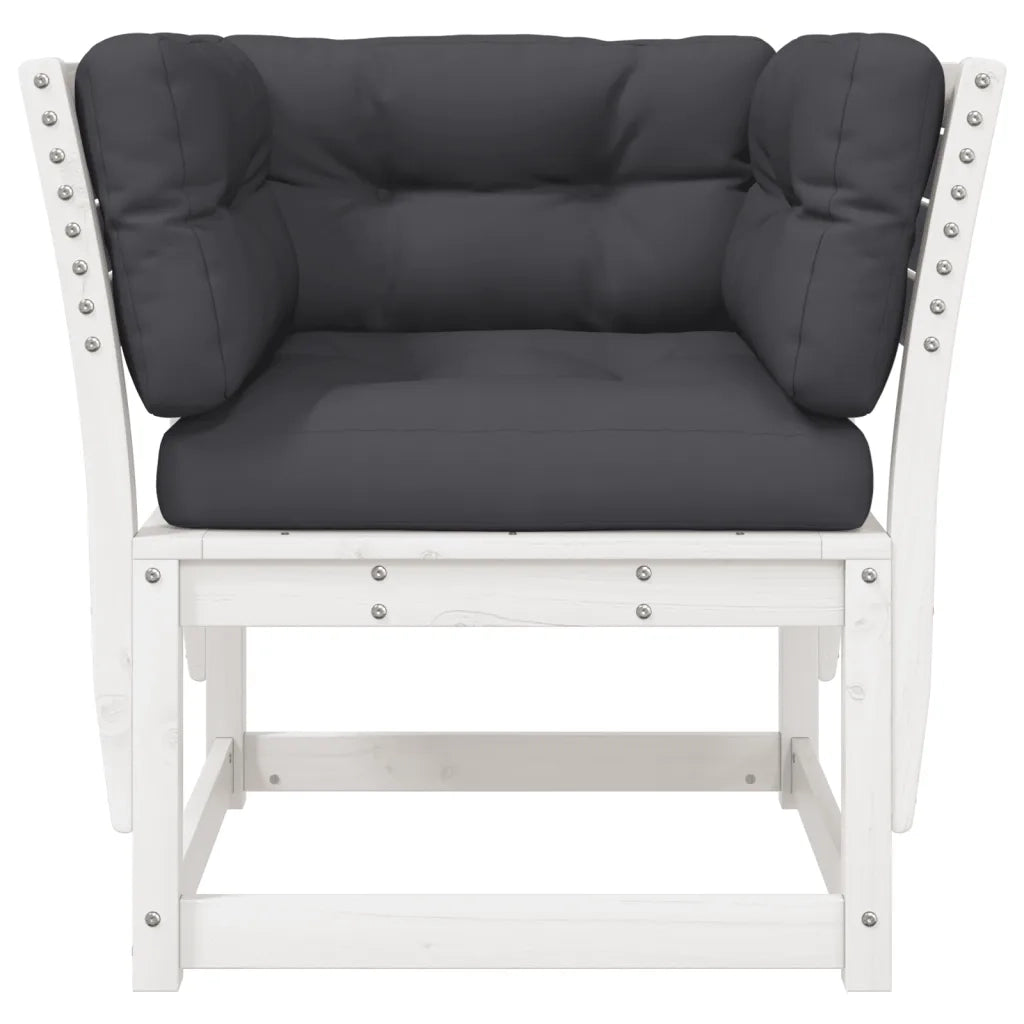 Divano Giardino con Braccioli con Cuscini-Sofa da Giardino-Divanetto da esterno Legno Pino Bianco