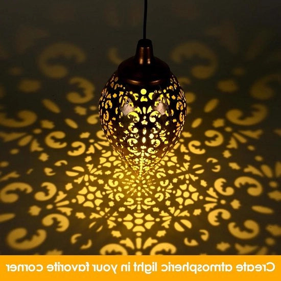 Set di 2 lampadine a sospensione alimentate da energia solare per esterno - Illuminazione esterna acqua resistente con disegno floreale.