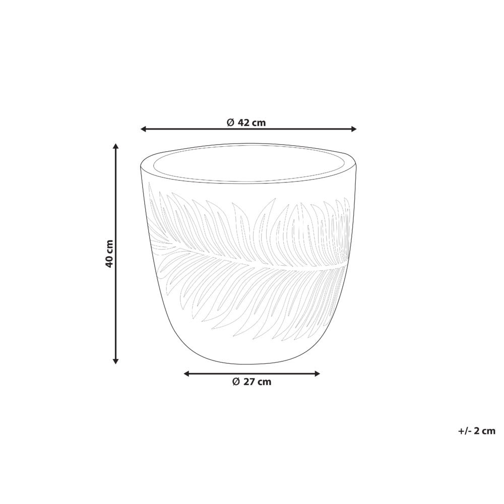 Vaso per piante da esterno in fibra di argilla bianca 42 x 42 x 40 cm Vaso rotondo resistente alle UC Motivo a foglie tradizionale