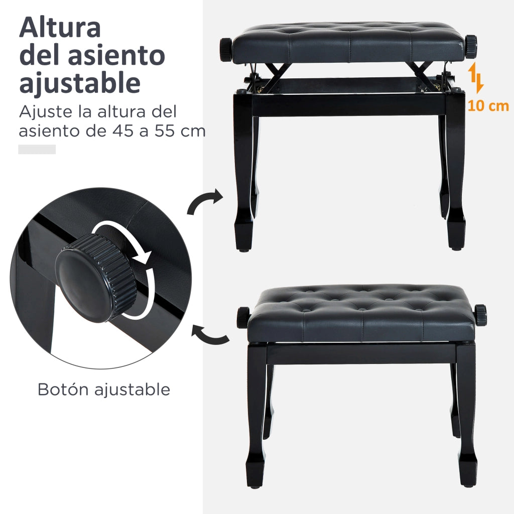 Sgabello da Pianoforte Regolabile ¨C Zephmum ¨C Nero Legno 64x35x55 cm