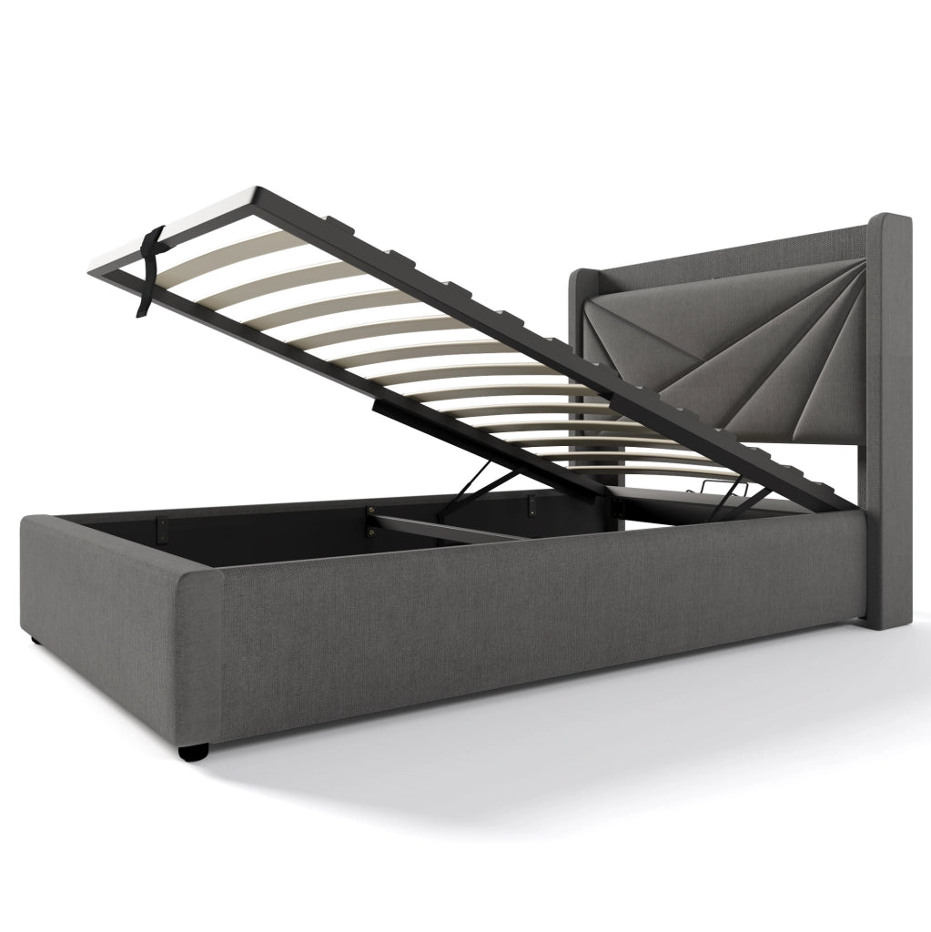 Letto singolo imbottito con contenitore 90x200 cm; USB e Type-C; grigio