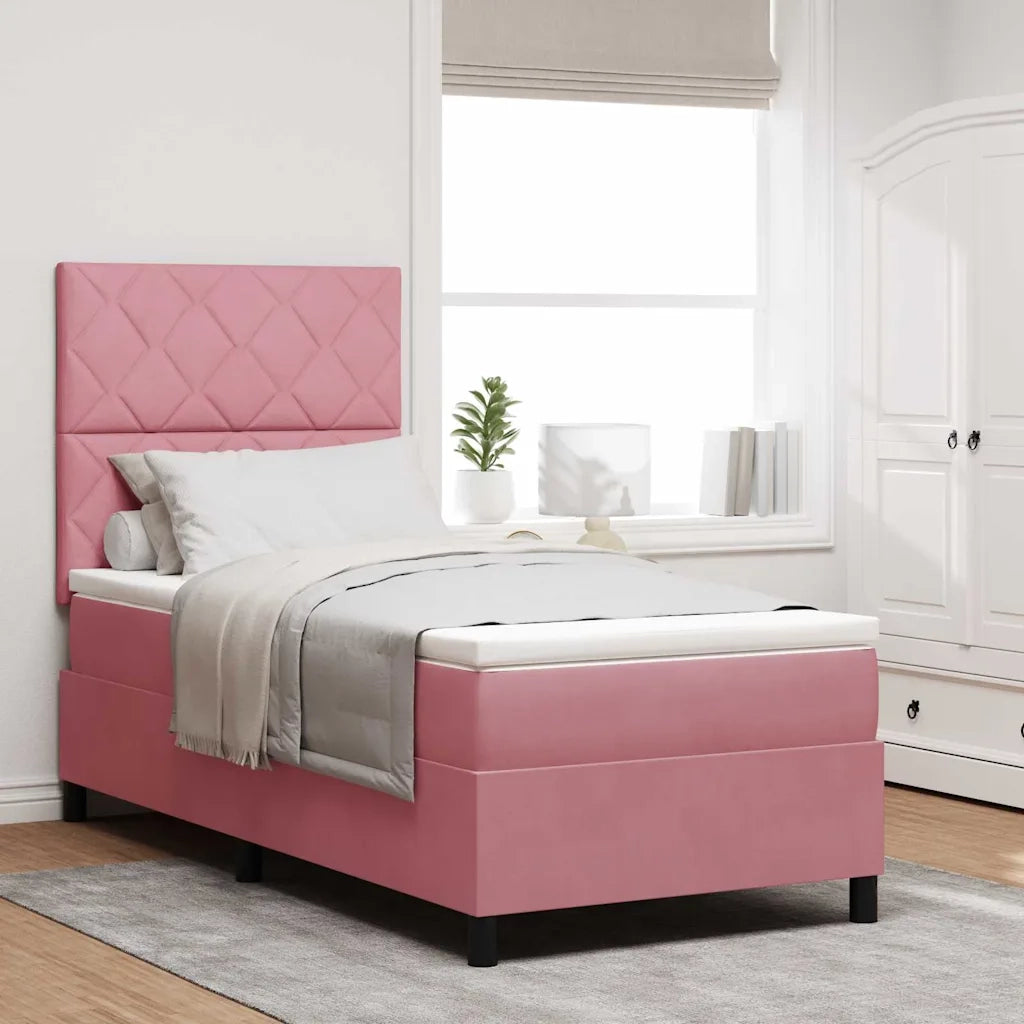 Letto a Sorgente LED con materasso Rosa 100 x 200 cm Velluto 3343363