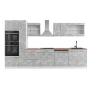 Vicco Mobile da cucina Cemento/Bianco 350 cm con armadio alto, PL Rovere
