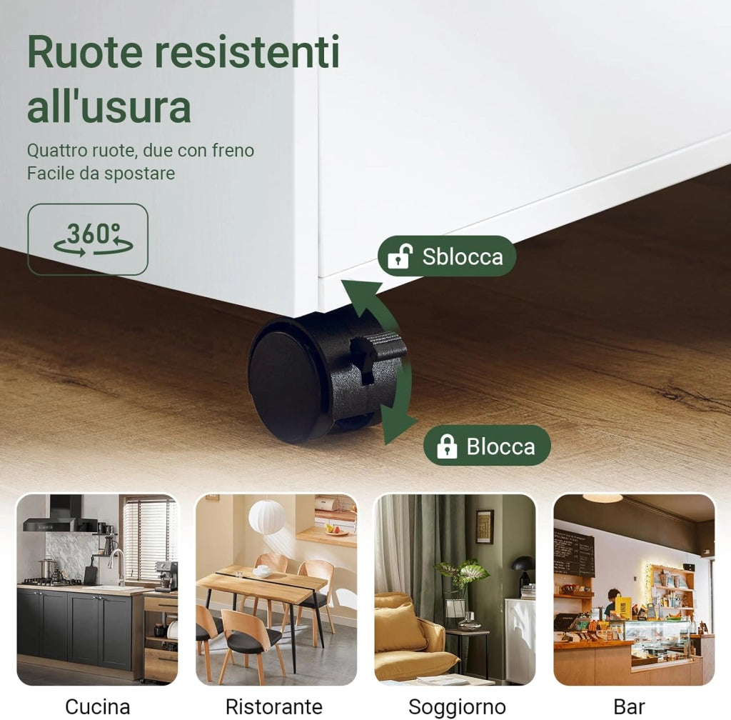 Tavolino Stretto con Rotelle e 2 Cassetti - Tavolino da Notte Multifunzionale per Camera da Letto/Soggiorno, Mobile con Rotelle Bianco/Naturale 50x20x61cm FBT155-WN