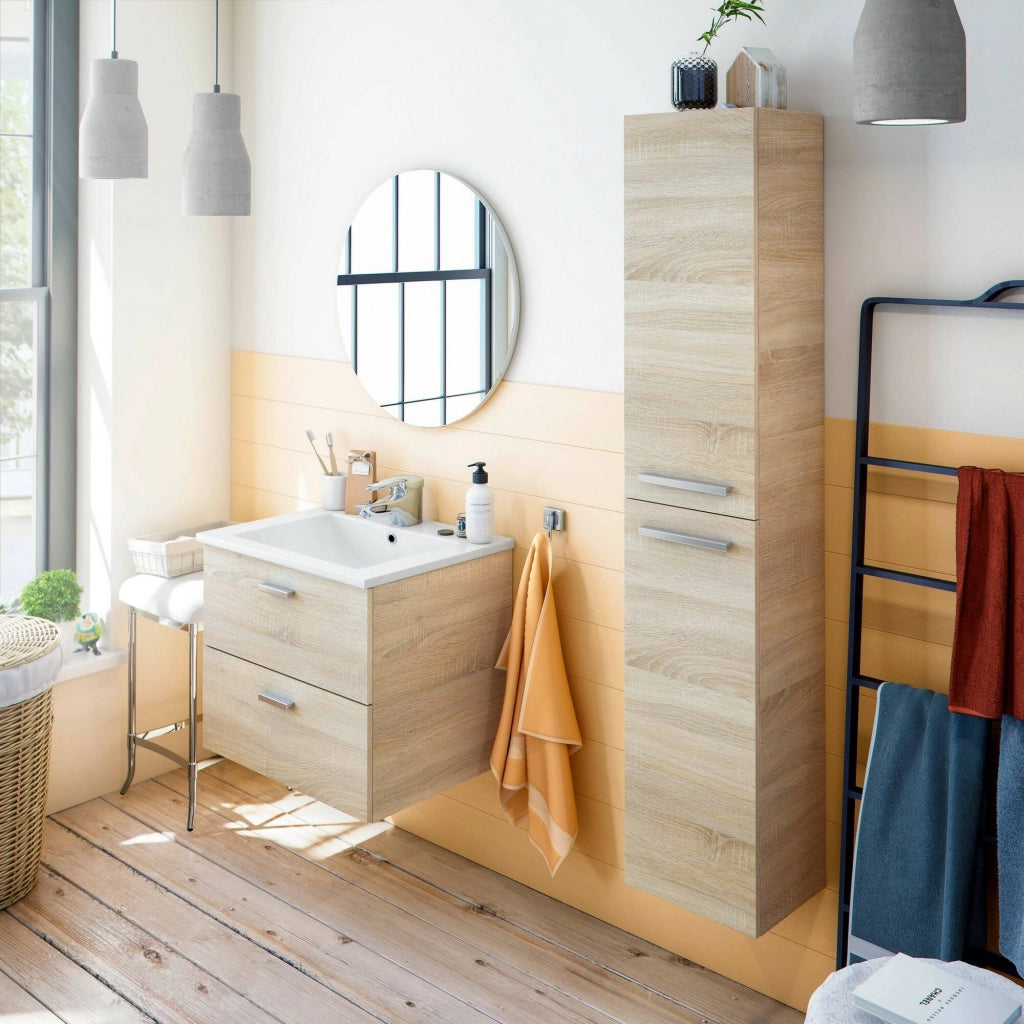 Mobile sottolavabo Doksuri, Mobiletto da bagno, Contenitore porta lavabo, Armadio per lavandino, 60x45 h50 cm, Rovere