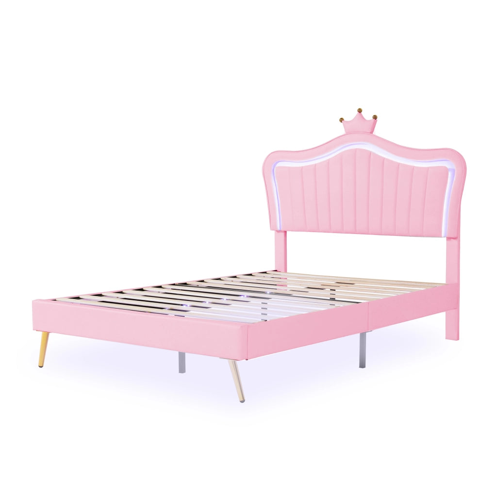 Letto per Bambini Matrimoniale con LED Regolabile e Testiera Regolabile 140 × 200 cm; senza Materasso