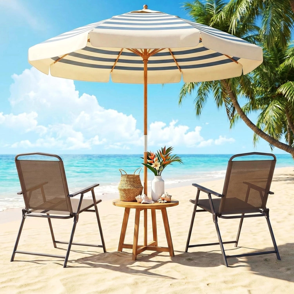 Set di 2 sedie pieghevoli con schienale, braccioli, sedie da terrazza, sedie da pranzo, fino a 150 kg, sedia pieghevole per campeggio, spiaggia, giardino, piscina, terrazza, marrone